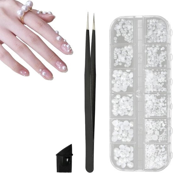 Pietre a forma di mezza luna per arte del trucco - Perline decorative a forma di mezza luna con pinza e contenitore di archiviazione per unghie, cover per telefono e progetti di artigianato (1 contenitore/12 contenitori)