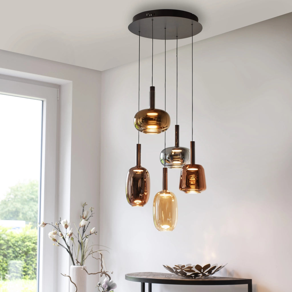 Lampadario rotondo Art Déco 5 luci LED Paul Neuhaus