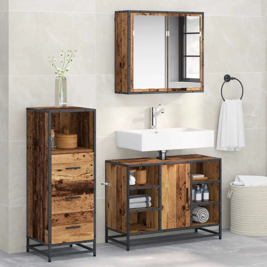 Set di mobili per il bagno con cassetto 3 pcs Legno vecchio