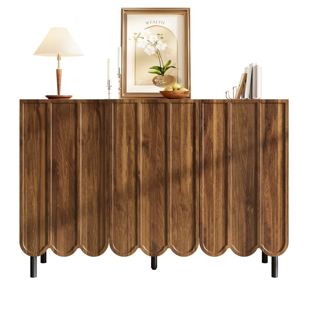 Credenza 120x35x80 cm color noce in MDF, ante ondulate e ripiani regolabili