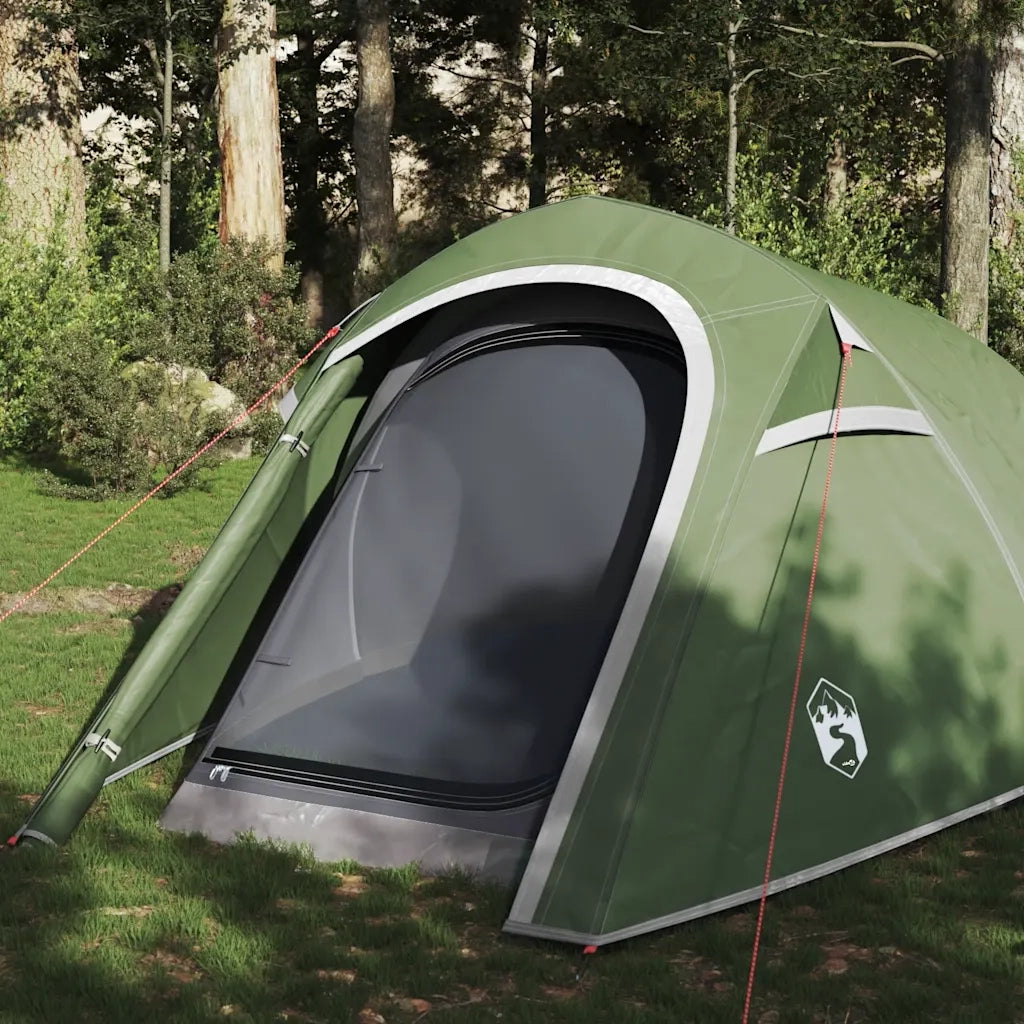 Tenda da Campeggio a Tunnel per 3 Persone Verde Impermeabile 94600