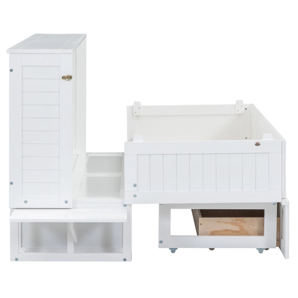 LETTO A SCOMPARSA 140x200 cm Bianco in pino e MDF con cassetto e ripiani