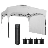 Gazebo da Giardino 3x3 m ad Altezza Regolabile su 3 Livelli, in Poliestere e Acciaio, Bianco