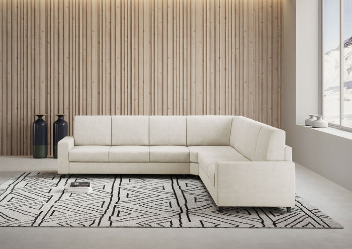 Divano Angolare 7 Posti 286x286x85 cm Sakar in Tessuto Latte