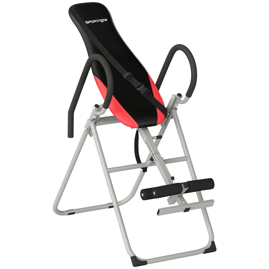 Panca ad Inversione Pieghevole e Regolabile 122x59x130 cm con Cintura di Sicurezza in Acciaio Rosso e Nero