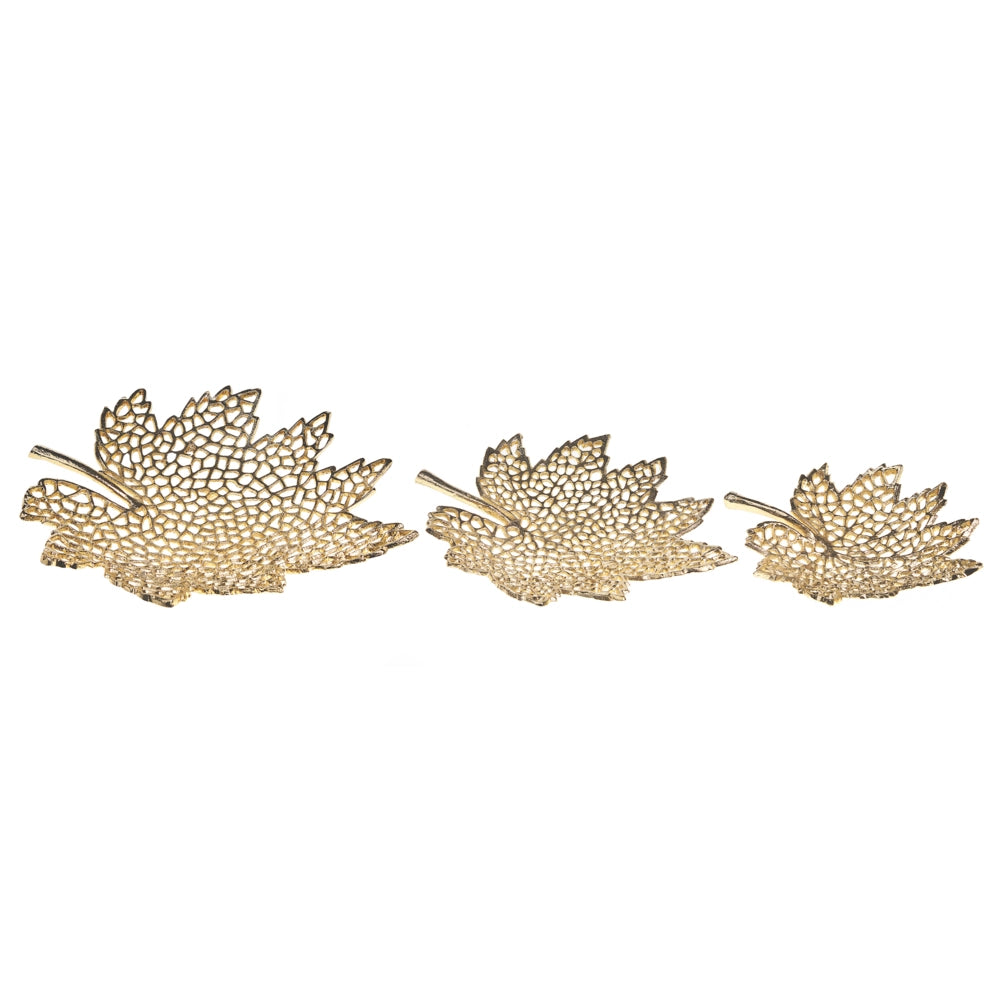 Set di 3 vassoi decorativi in alluminio dorato Foglia d'acero Glam Modern Decor Home Accessories