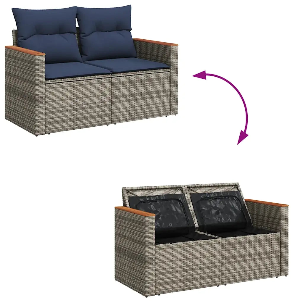 Set Divani da Giardino 4 pz con Cuscini in Polyrattan Grigio