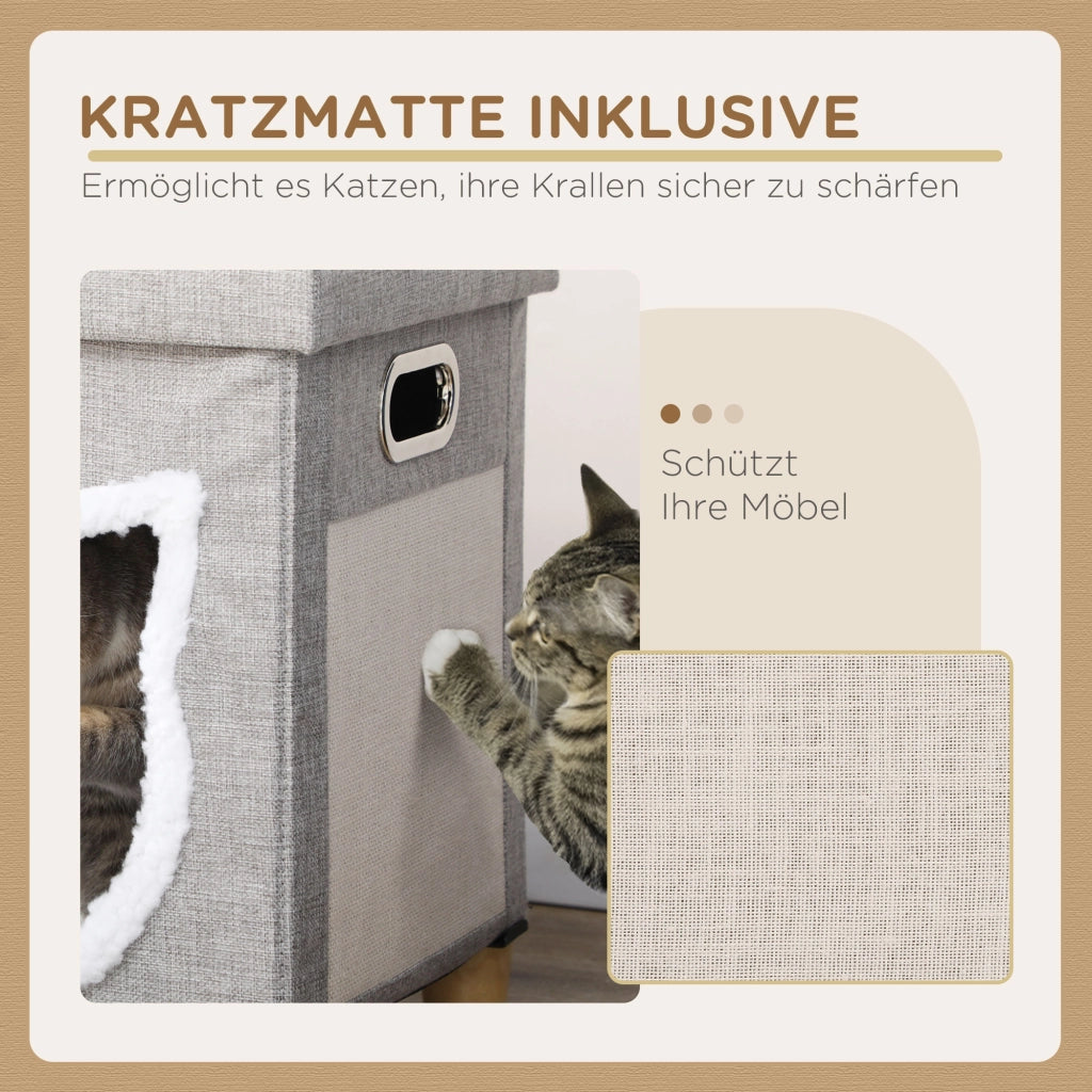 CUCCIA PER GATTI con cuscino e tiragraffi, grigio, MDF