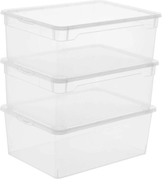 Set di 3 contenitori di stoccaggio in plastica trasparente 10l con coperchio, PP, BPA-free, 36.0 x 26.0 x 14.0 cm