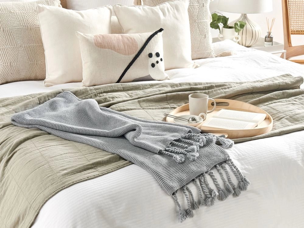 Coperta plaid in cotone grigio 125 x 150 cm Copriletto stile Boho