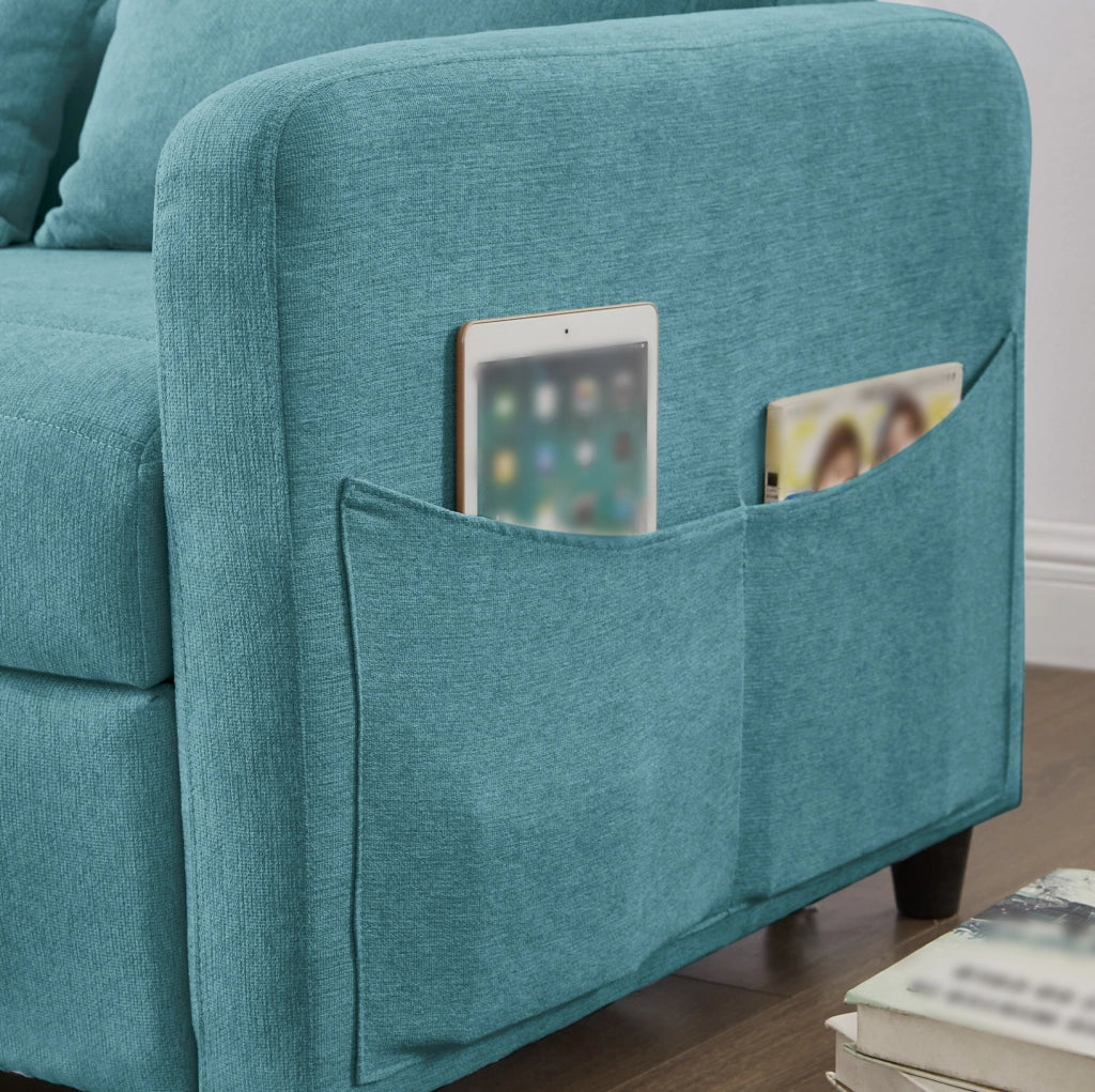 Divano letto 2 posti 166x95 cm estraibile; schienale regolabile; schiuma blu verde antico