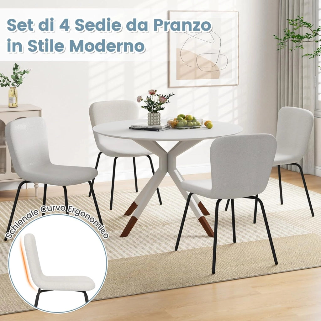 Set di 4 Sedie da Pranzo, 4 Sedie Alte da Bar, Sedie Imbottite Moderne con Schienale e Gambe in Metallo, Set di Sedie da Cucina, Portata 150 kg, 47 x 58 x 86 cm