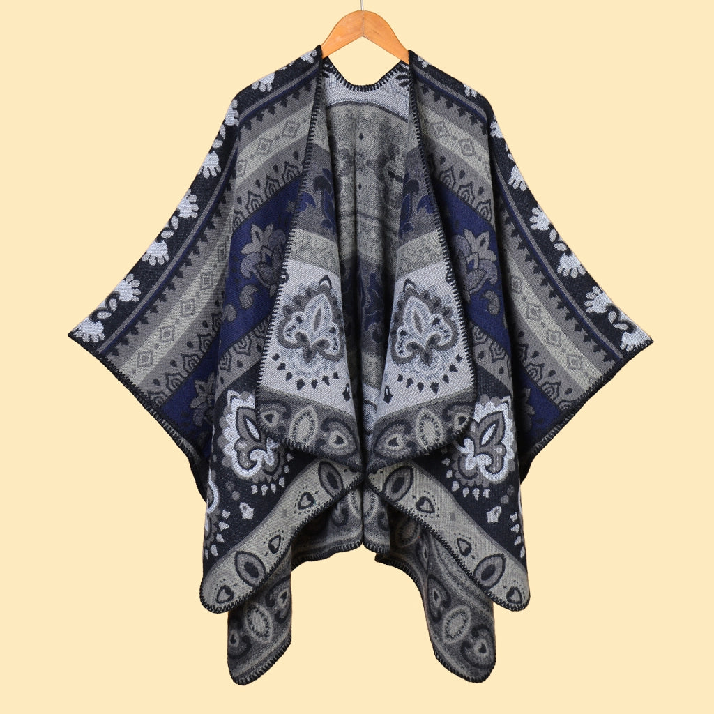 Sciarpa/mantella da donna in cashmere stile vintage con spacco.