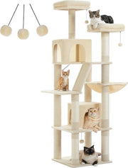 Giocattolo per gatti - Torre per gatti - Palafitta per granchio - Gatto gigante - Dimensioni 180x48x48CM - Materiale lavabile - Beige