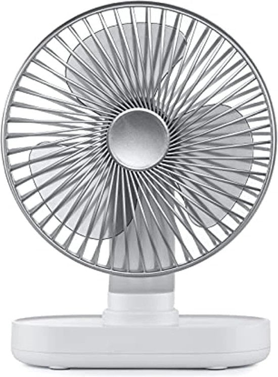 Ventilatore da Tavolo - 30dB - Ricaricabile via USB - 4 Posizioni - Portatile - Ventilatore Potente - Batteria 4000 mAh - Bianco