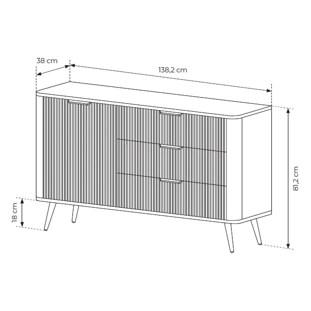 Madia Halilomo, Credenza 3 Cassetti, 138x38x81h cm Nero