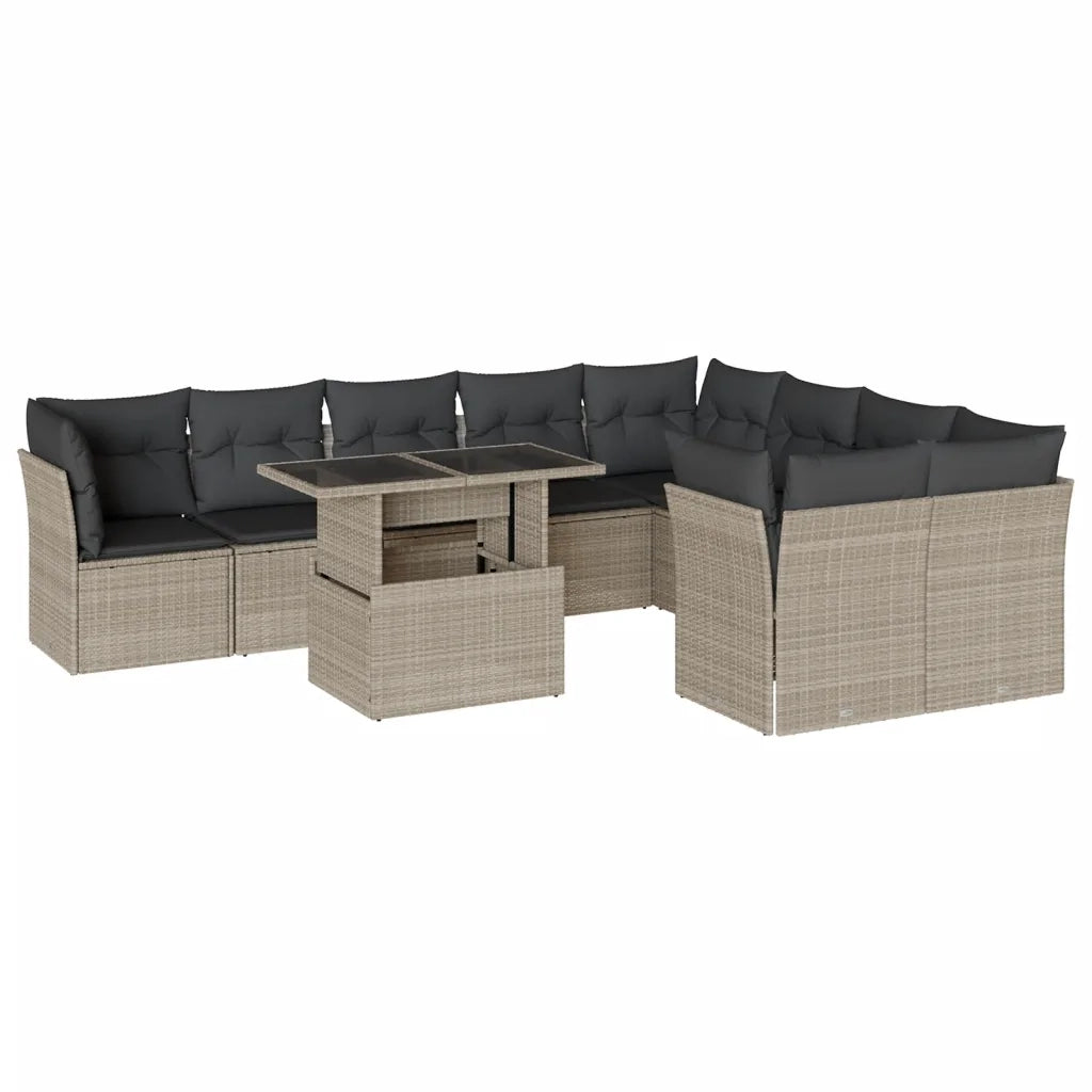 Set Divano Giardino 10 pz con Cuscini Grigio Chiaro Polyrattan