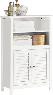 Armadio da Bagno – Mobile da Bagno Salvaspazio con Ripiani e Porte, Credenza in Legno Stretto per Corridoio e Soggiorno, Bianco, 60 x 90 x 26 cm, BZR13-W