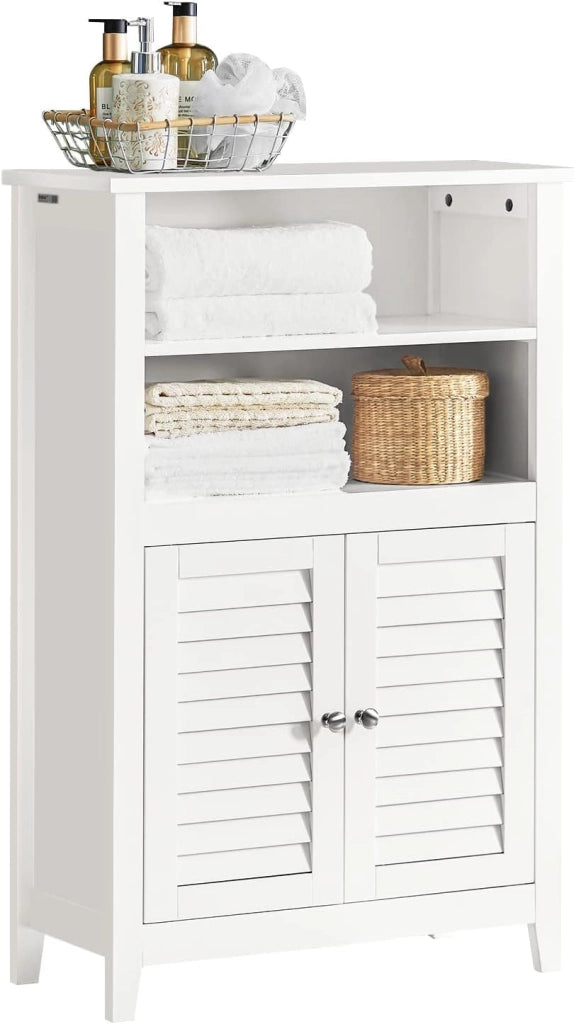 Armadio da Bagno – Mobile da Bagno Salvaspazio con Ripiani e Porte, Credenza in Legno Stretto per Corridoio e Soggiorno, Bianco, 60 x 90 x 26 cm, BZR13-W