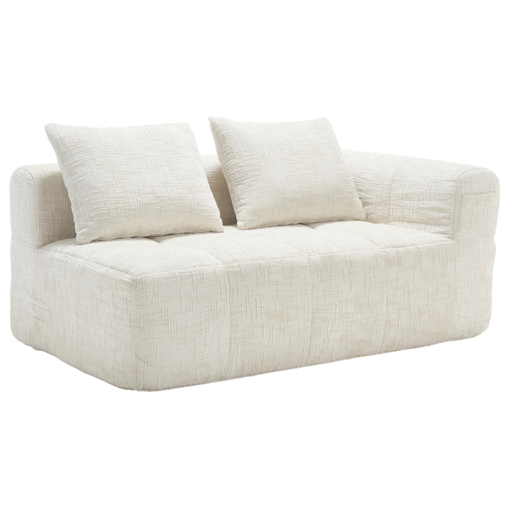 Divano chaise longue in ciniglia beige con tasche laterali