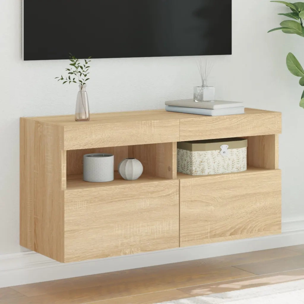 Mobile TV a Parete con Luci LED-Mobile TV a Muro Rovere Sonoma 80x30x40 cm