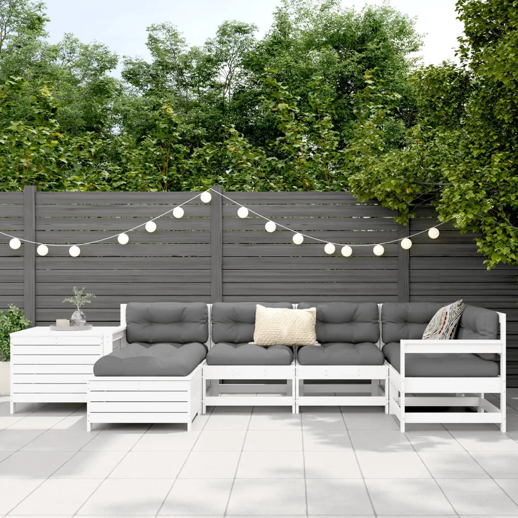 Set Divani da Giardino 7 pz Bianco in Legno Massello di Pino 3250977