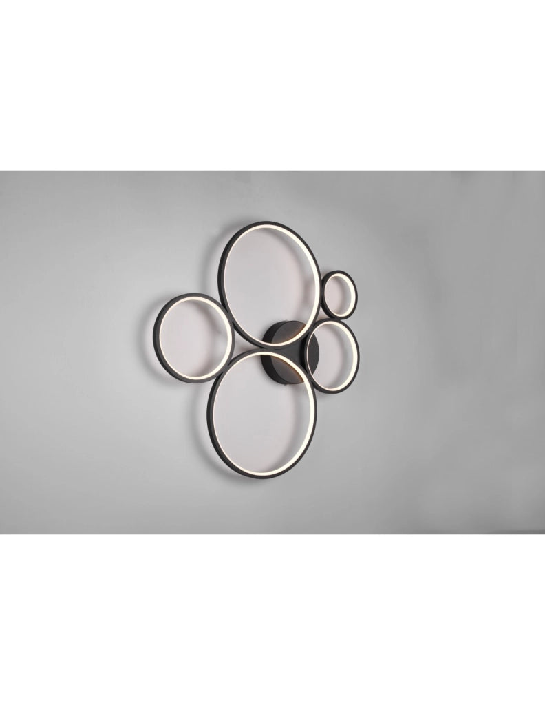 Plafoniera Rondo 5 Cerchi Led Dimmerabile Nero L59 cm Trio Lighting