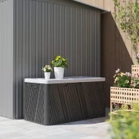 Panca Contenitore 380L in HDPE con 2 Maniglie Laterali e Leva a Gas, 115x60x60 cm, Nero e Grigio