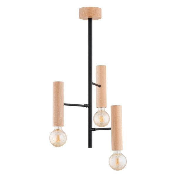 Plafoniera industriale nera legno Flara 3xE27 Alfa