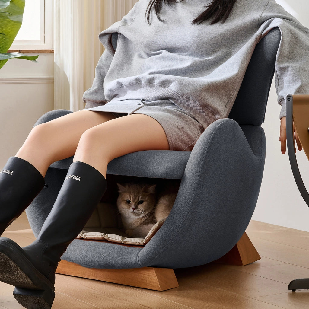 Poltrona lounge grigia con cuccia integrata per animali 66 x 69 x 76 cm