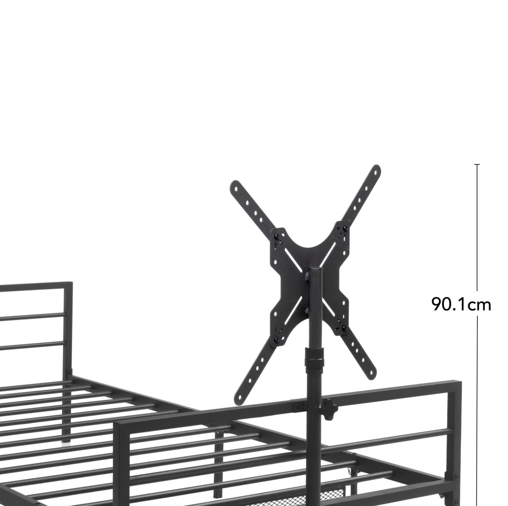 Letto in metallo nero con supporto regolabile, luci LED e vano portaoggetti