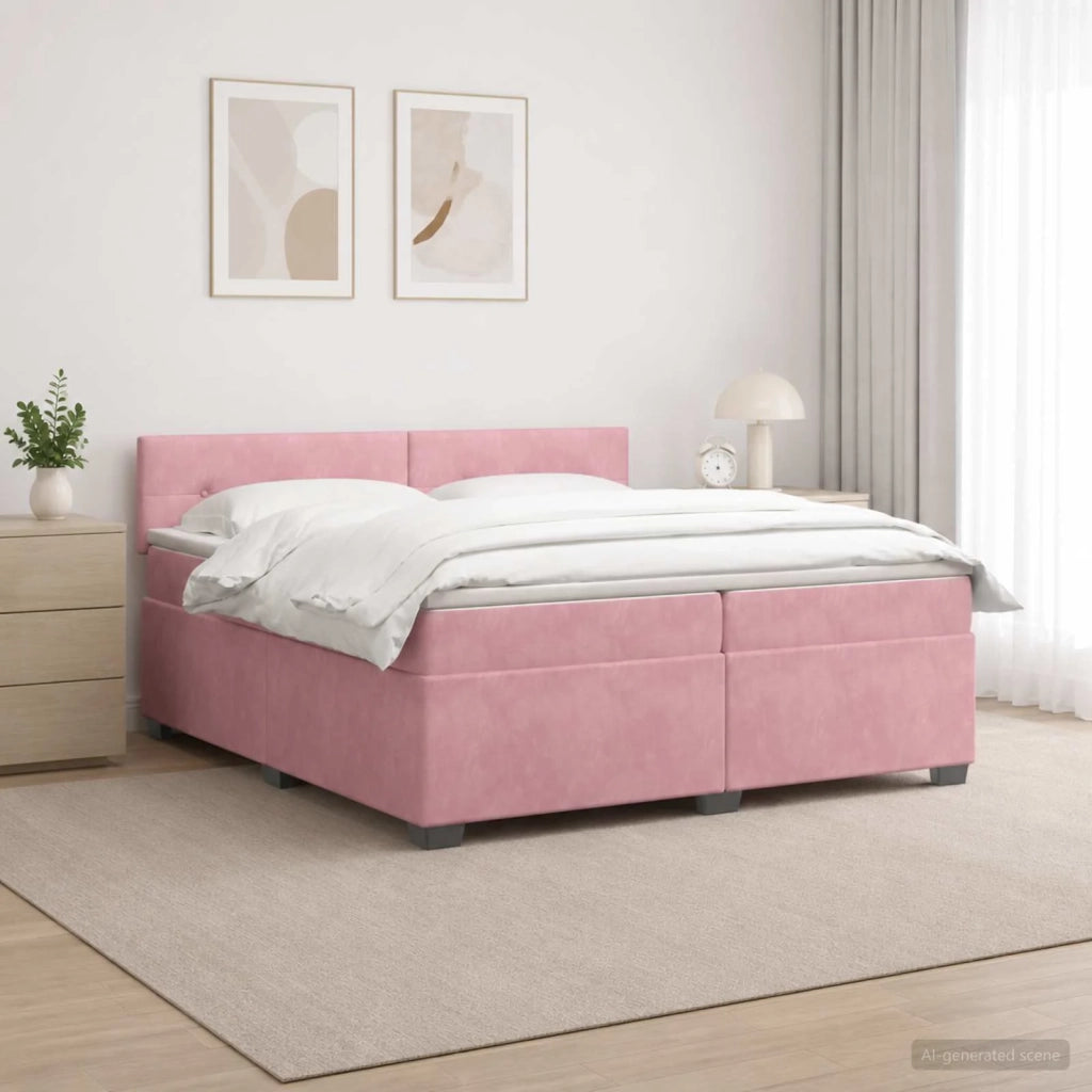 Letto con Box Spring, Materasso e LED Rosa 200 x 200 cm Velluto 3452251
