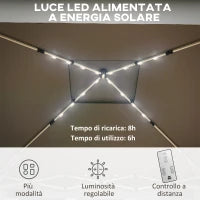 Gazebo da Giardino ad Altezza Regolabile con Luci LED, in Acciaio e tessuto Oxford, 336x336x250-270 cm, Grigio