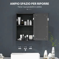 kleankin Mobiletto Bagno Pensile con Specchio e Anta a Chiusura Magnetica, 41x14x60 cm, Nero