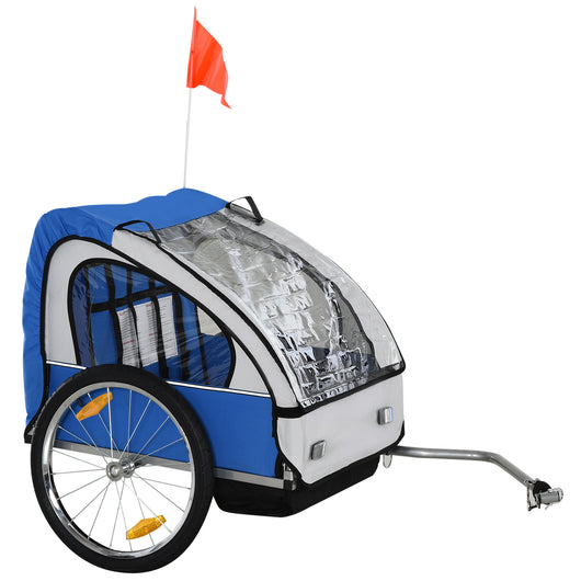 Easycomfort Rimorchio Bici Bambini con 2 Posti, 2 Cinture di Sicurezza, Telaio in Acciaio e Copertura in Tessuto Oxford Blu