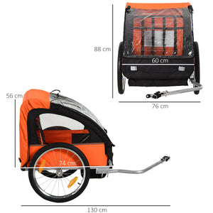 Easycomfort Rimorchio Bici Bambini con 2 Posti, 2 Cinture di Sicurezza, Telaio in Acciaio e Copertura in Tessuto Oxford Arancione