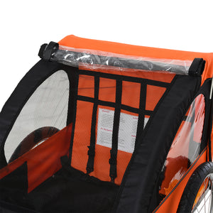 Easycomfort Rimorchio Bici Bambini con 2 Posti, 2 Cinture di Sicurezza, Telaio in Acciaio e Copertura in Tessuto Oxford Arancione