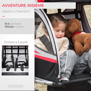 Easycomfort Rimorchio Bici per Bambini Passeggino, Design 2 in 1 con Freno, Cintura a 5 Punti e Tasche Laterali, Riflettori, 116-142Lx75Px101Acm, Multicolore
