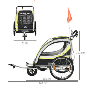 Easycomfort Rimorchio Bici per Bambini Passeggino, Design 2 in 1 con Freno, Cintura a 5 Punti e Tasche Laterali, Riflettori, 116-142Lx75Px101Acm, Giallo