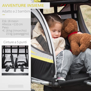 Easycomfort Rimorchio Bici per Bambini Passeggino, Design 2 in 1 con Freno, Cintura a 5 Punti e Tasche Laterali, Riflettori, 116-142Lx75Px101Acm, Giallo