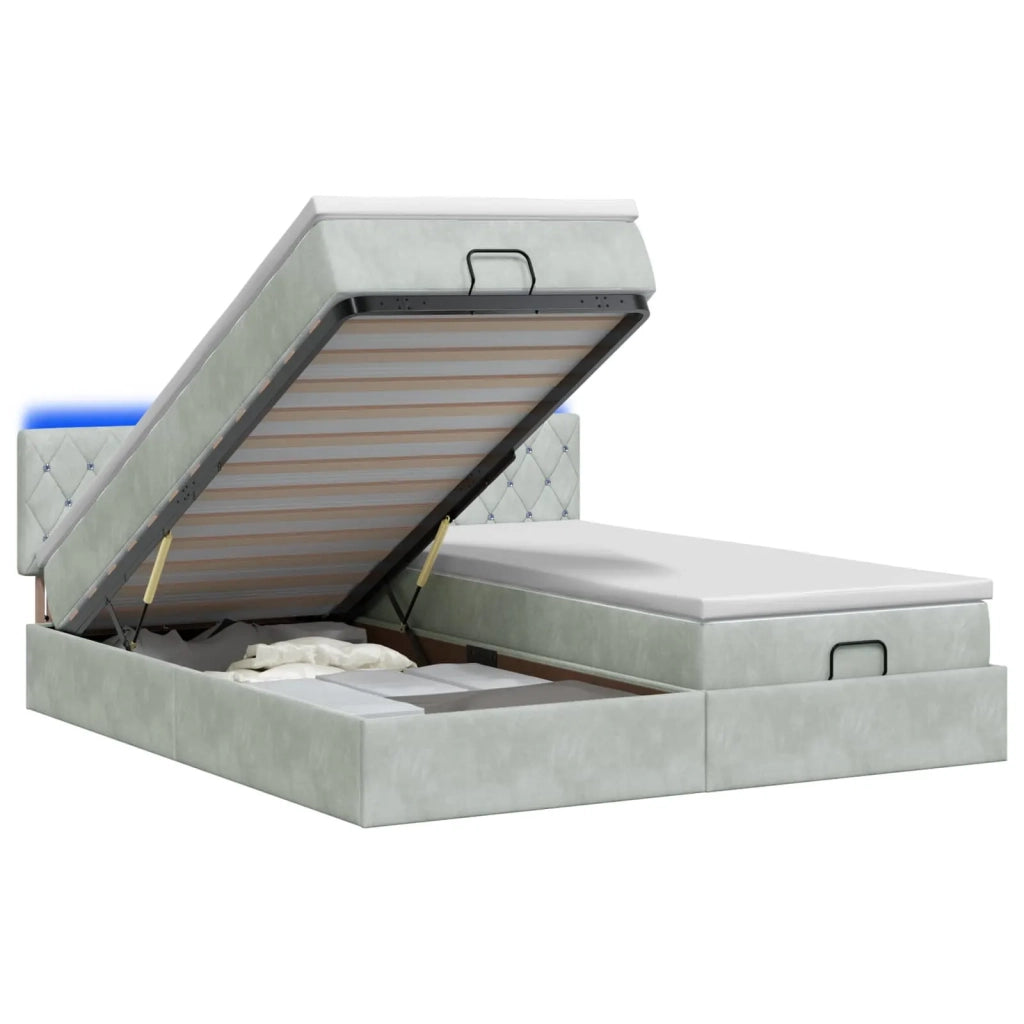 Letto Ottomano con Materasso e LED Grigio Chiaro 180 x 200 cm 3457314