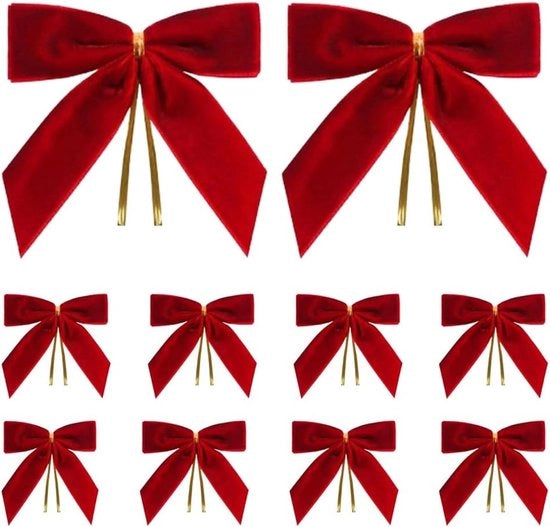Set di 10 Ornamenti di Natale con Fili di Velluto Rosso - Decorazione Festiva per Porta, Finestra e Giardino