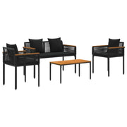 Set di Mobili da Esterno con cuscino 4 pz | Set Salotto da Giardino Nero polyrattan