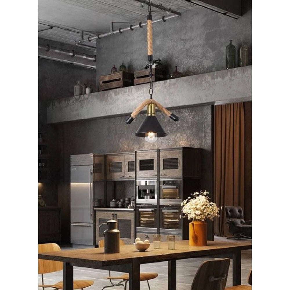 Trade Shop - Lampadario In Canapa Paralume Campana E27 Stile Retrò Lampada Industriale B24-1 -