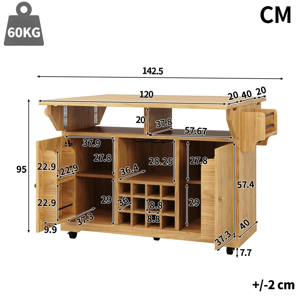 CARRELLO DA CUCINA 142,5x80x95 cm MDF Legno Naturale con ruote