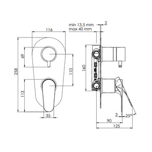 Rubinetto doccia con deviatore a tre vie su unica piastra - serie class line