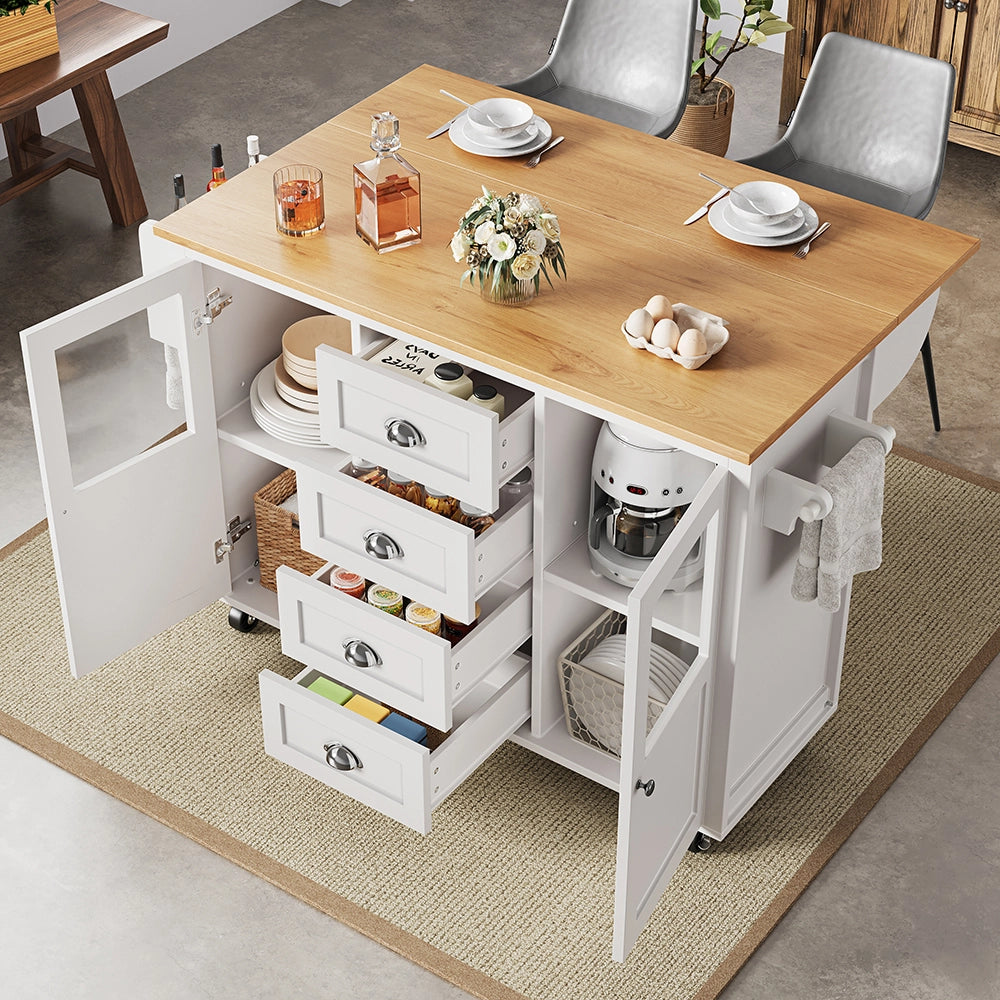 Isola cucina - Xylo - 120x73x93cm 2 porte 4 cassetti bianco/nero