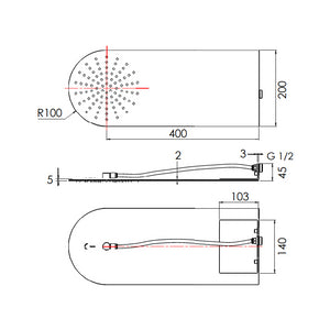 Soffione doccia ultrapiatto arrotondato a parete inox lucidato a specchio