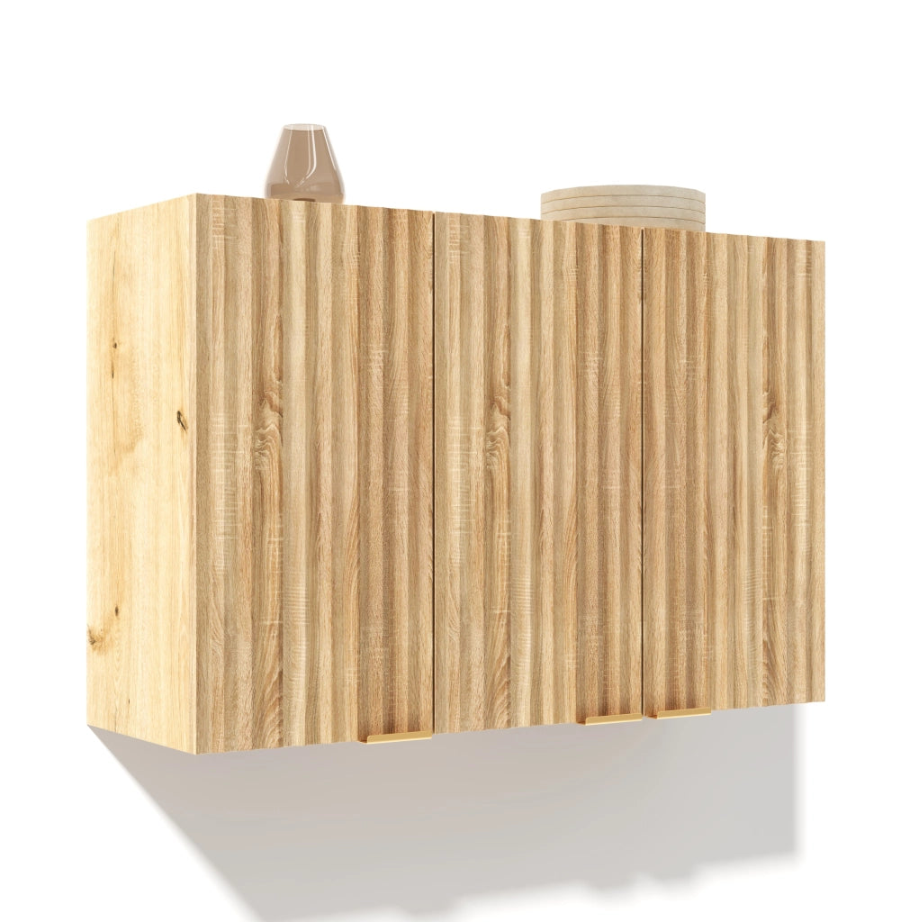 Mobile pensile da parete a 3 ante in MDF naturale, 90 × 29 × 60 cm