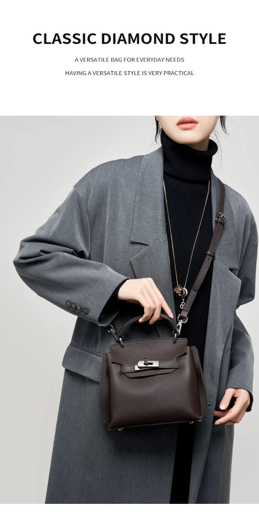 Borsa a tracolla Lindy in vera pelle, piccola, marrone